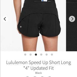 Lululemon Speed Up Short 4” updated fit 12 tall